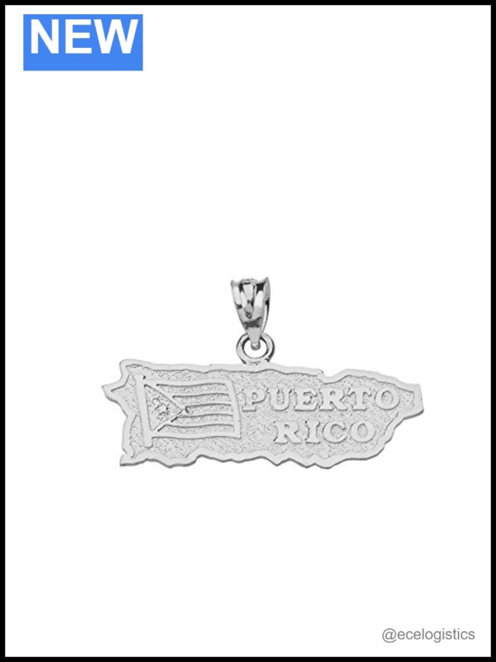 Sterling Silver Puerto Rico Map Charm Pendant Necklace